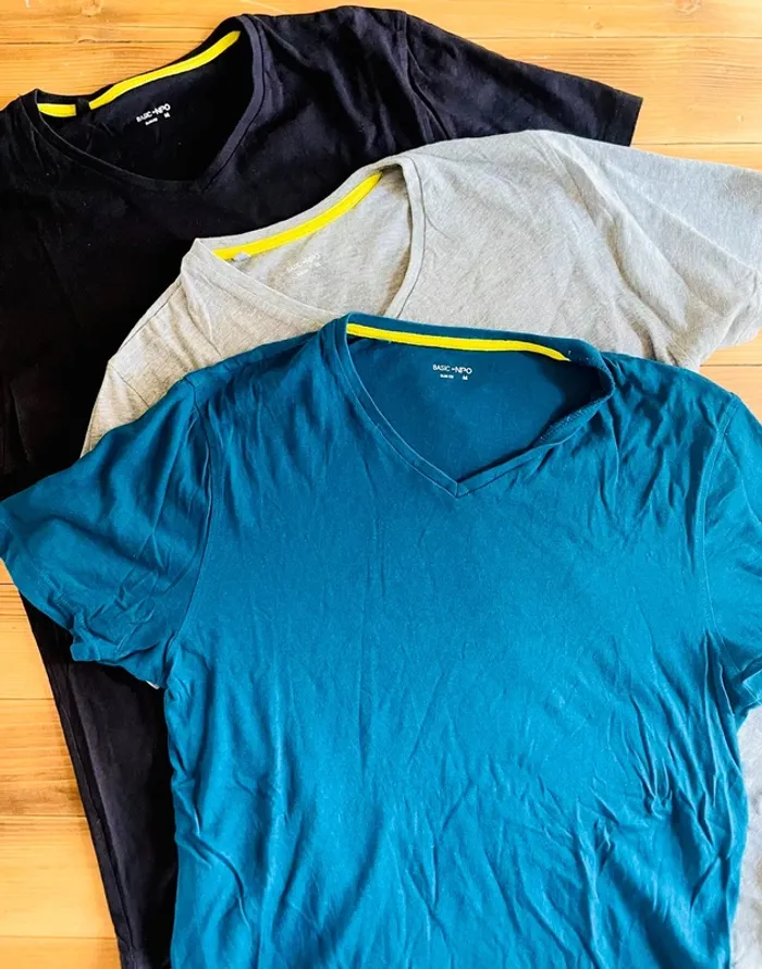 Lot de 3 tee shirts col V slim fit, homme taille M