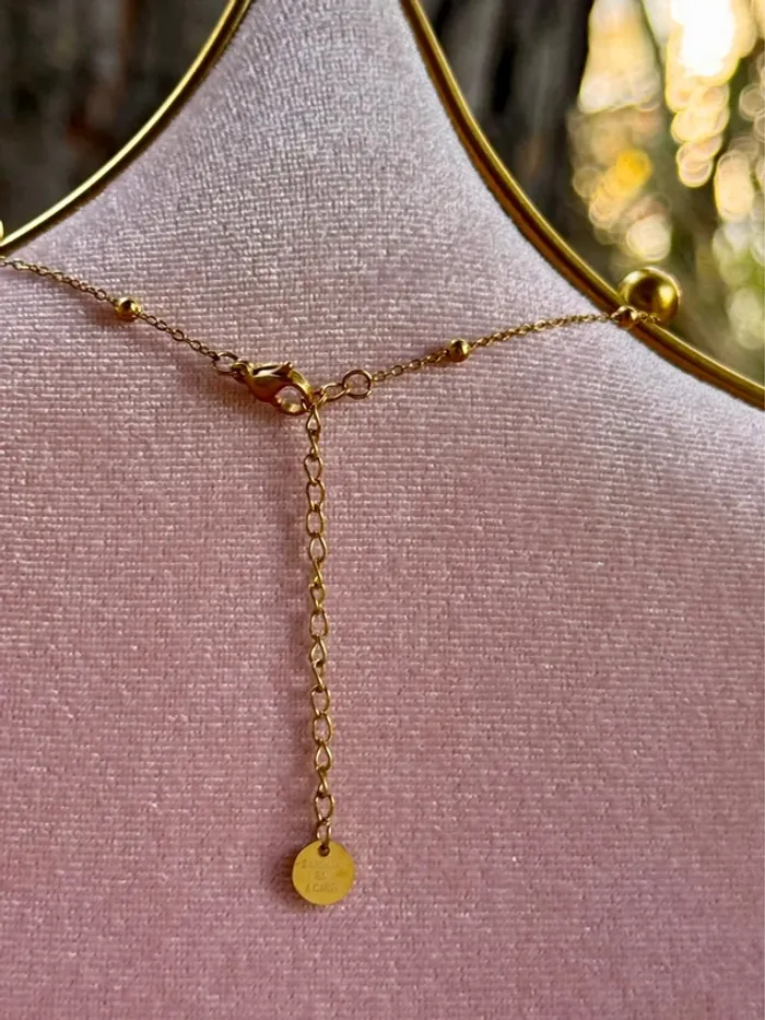 Collier chaîne avec boules réglable acier inoxydable or fleurs perles rouges - photo numéro 6