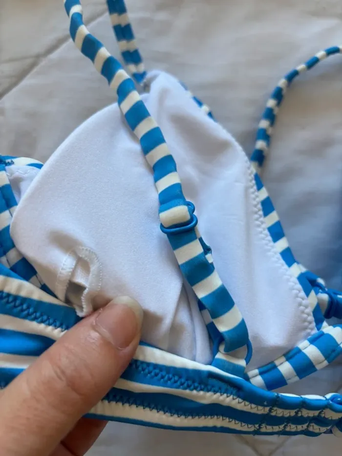 Lot 2 hauts de maillot de bain bikini bleu blanc rayé coque armature taille XS/34 Penti neuf - photo numéro 5