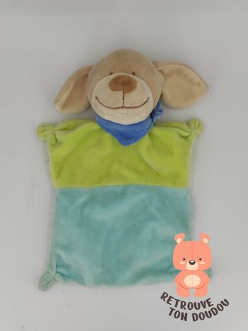 Doudou plat Chien Bleu Vert Nicotoy