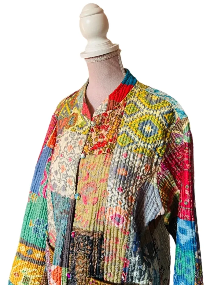 🌿🦋Veste matelassée patchwork ethnique boho multicolore made in India hippie quilted jacket🌷🌿 - photo numéro 12