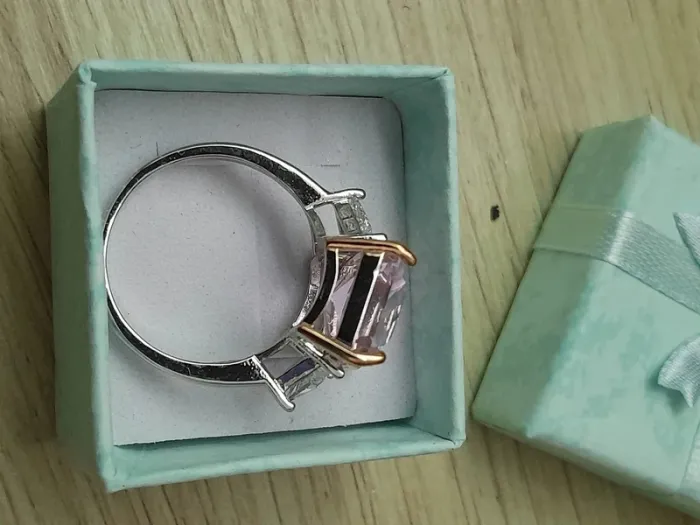 Bague avec grande pierre,couleur Rose, style Bohème, taille 60 couleur argentée - photo numéro 4