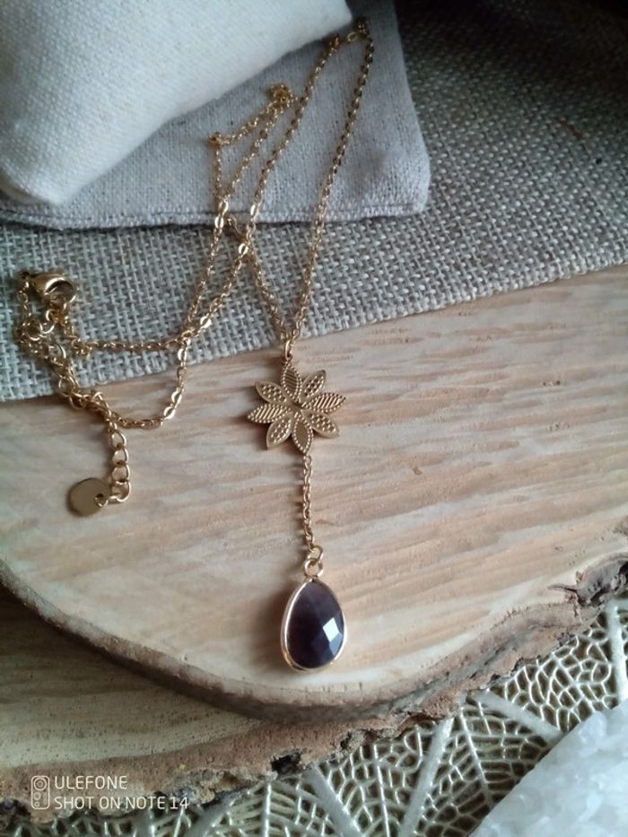 Collier améthyste et fleur dorée - photo numéro 2