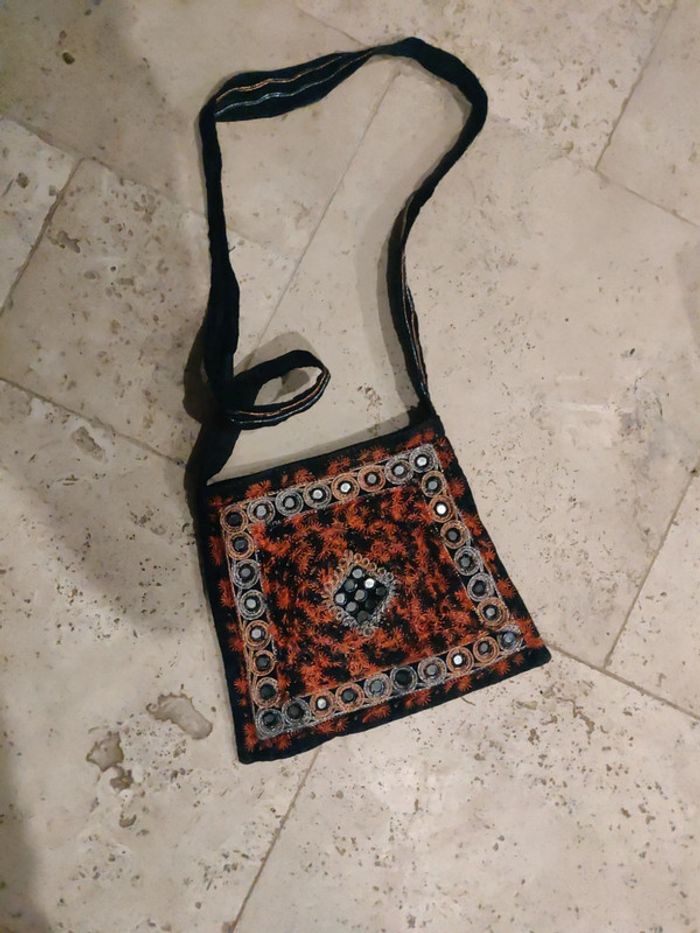 Pochette en tissu et miroirs ronds vintage Ibiza