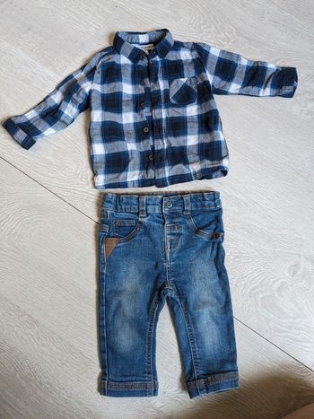 Ensemble bébé jean et chemise à carreaux bleue 6 mois