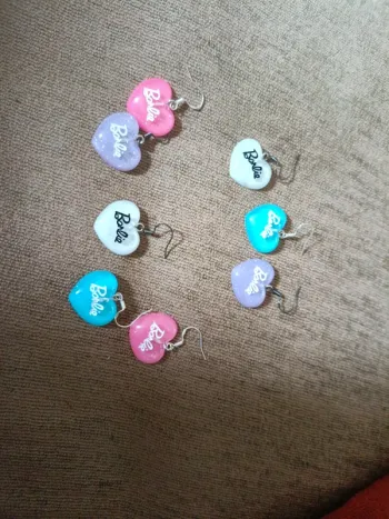 Lot boucles d'oreilles cœur paillettes barbie