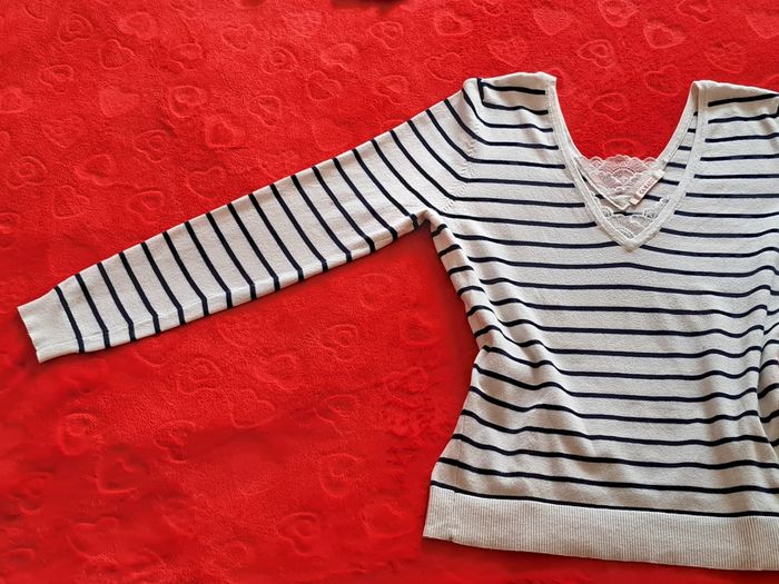 Pull marine Col en V vintage M - photo numéro 5