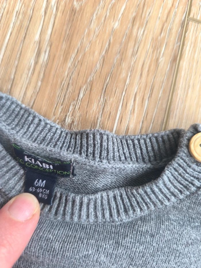 Pull gris unis 6 mois garçons - photo numéro 2