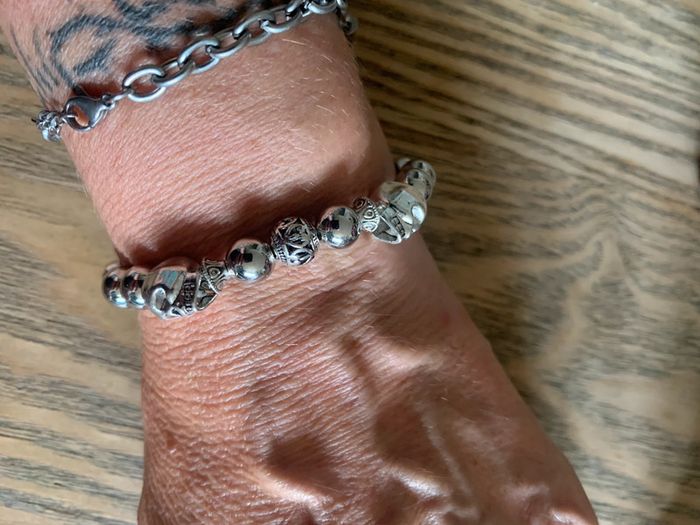 Bracelet skull perles 8mm et acier - photo numéro 3