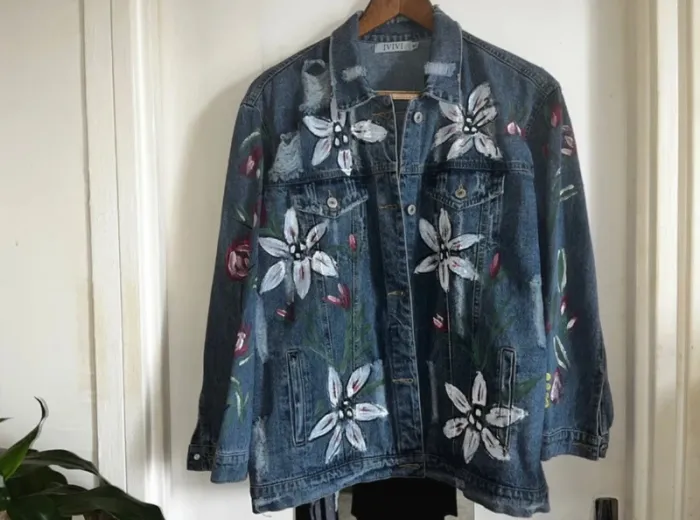Originale Veste en jeans peindre à la main , M/ L , Neuf - IVIVI - photo numéro 4