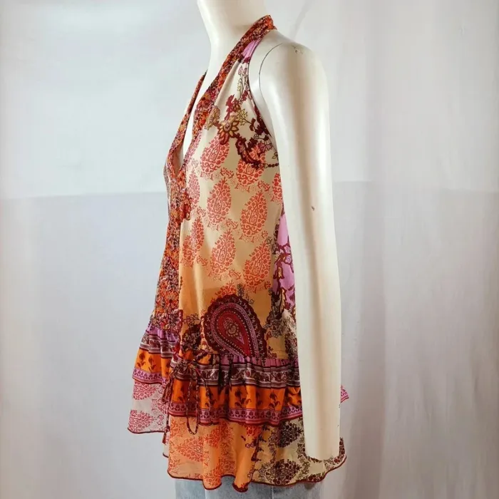 Top dos nu boho Mango imprimé multicolore volants – taille S - photo numéro 2