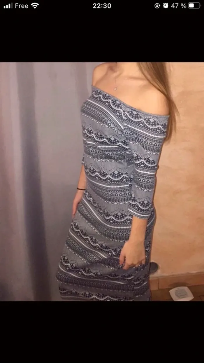Robe longue Jennyfer épaule dénudée (blanche et gris), S / 36 / - photo numéro 2