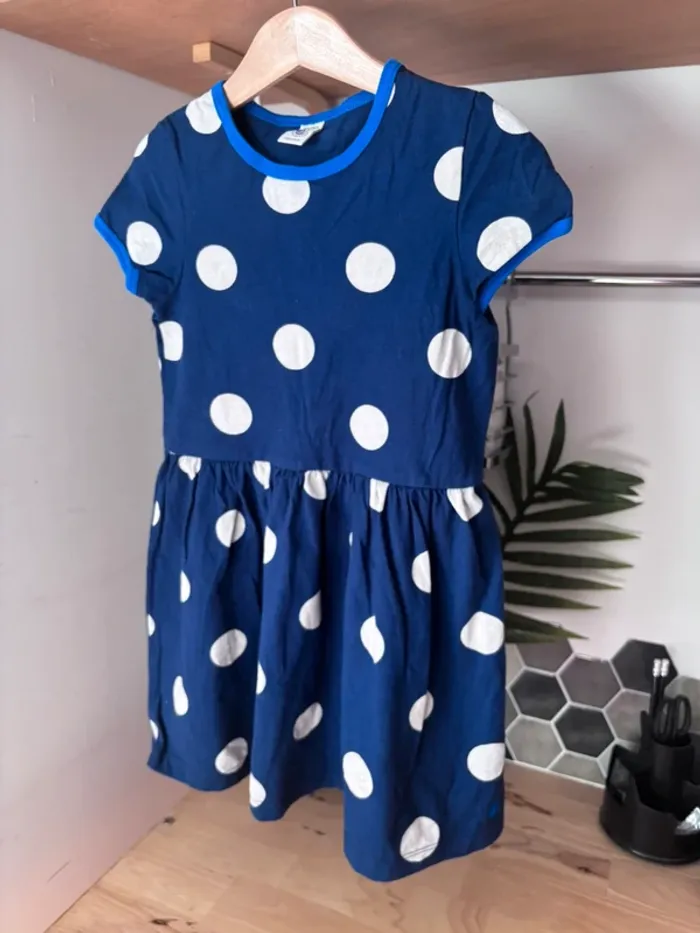 💙 Robe bleue à pois blancs • Petit Bateau • 6 ans
