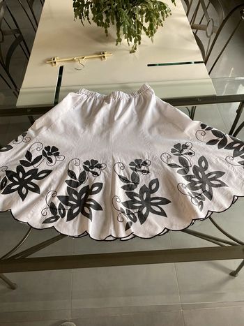 Jupe mi longue coton blanc motif noirs 38/40