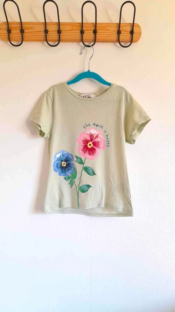 Tee-shirt vert clair manches courtes H&M 6/8 ans