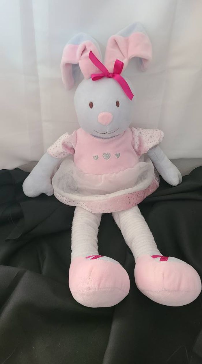 Peluche doudou Lapin gris rose tutu coeurs Nounours 48 cm