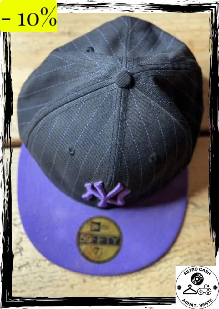 Casquette, New Era, New York, violette et noir à rayures taille 7,5 - photo numéro 3
