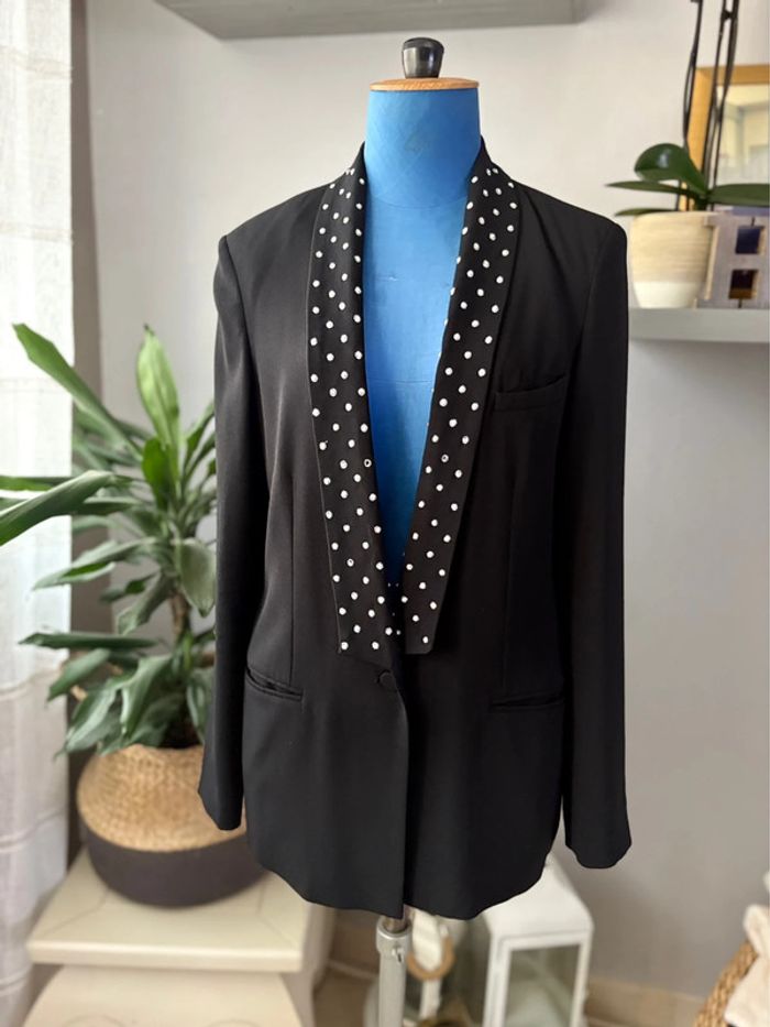 Veste blazer long Claudie Pierlot - noir avec détails argenté - taille 40/L - en très bon état