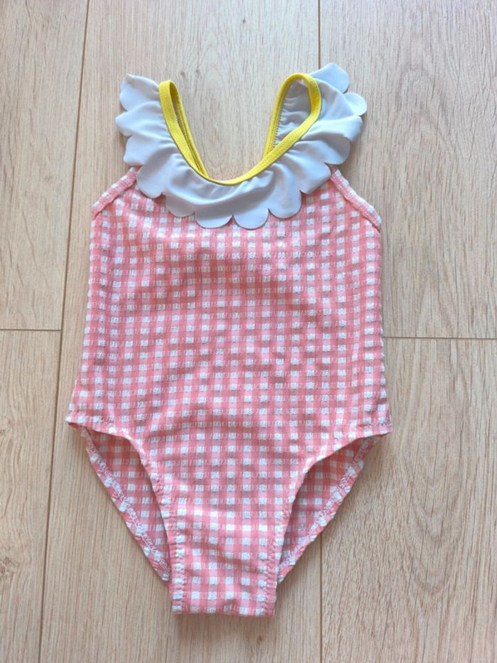Maillot de bain une pièce bébé fille rose et blanc à carreaux DPAM 24 mois 86cm