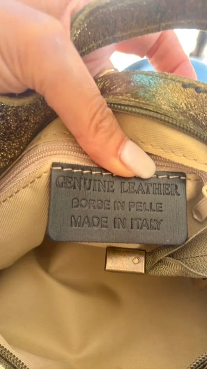 Sac bohème cuir vert irisé franges et 2 bandoulières - photo numéro 14