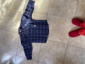 chemise à carreaux mauve/verte