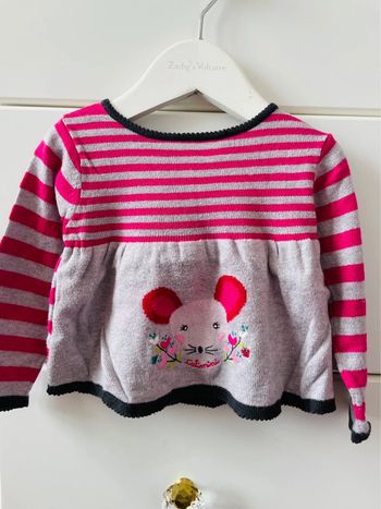 Pull Catimini fille souris rayures gris rose noir automne hiver 12 mois 1 ans