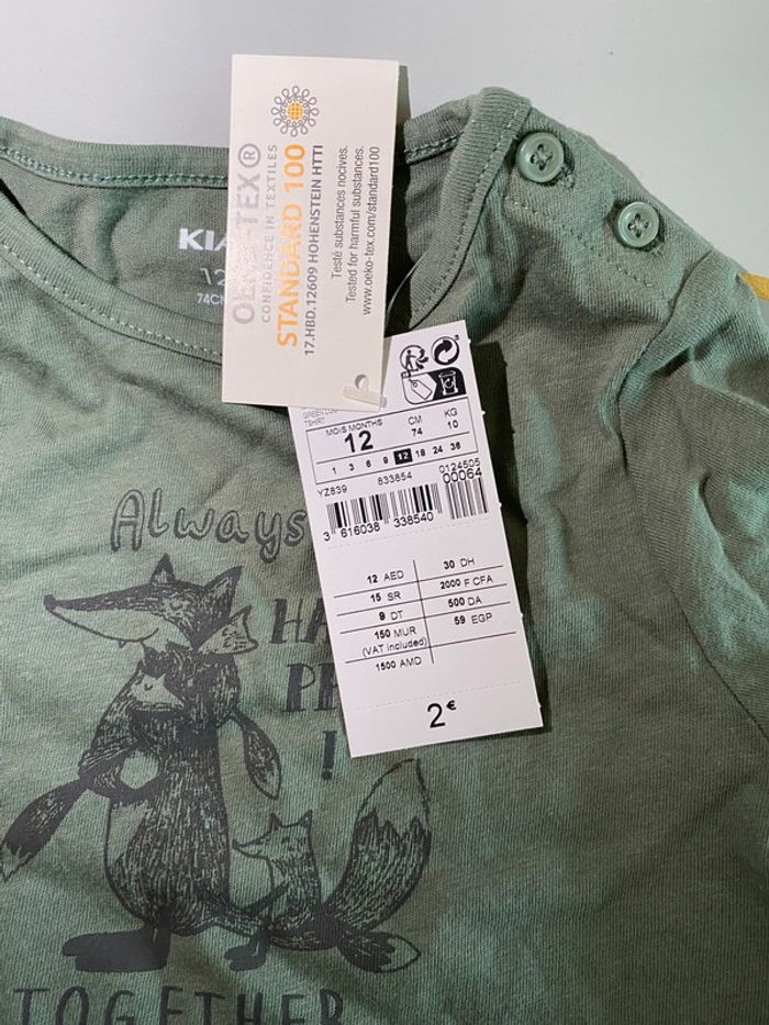 T-shirt léger manches longues 12 mois kiabi neuf avec étiquettes - photo numéro 5
