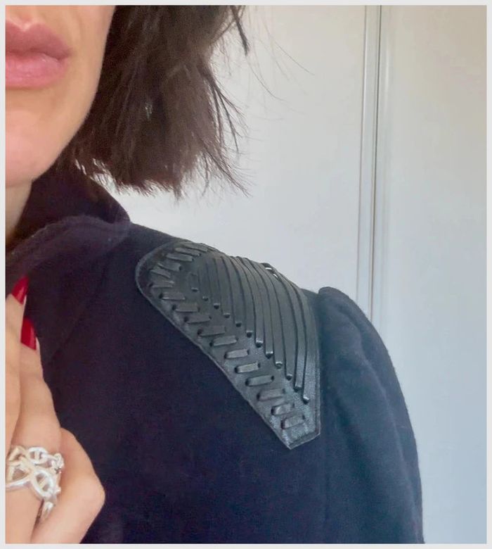 Manteau caban bleu marine laine et détails cuir - Maje - taille 38 - photo numéro 6