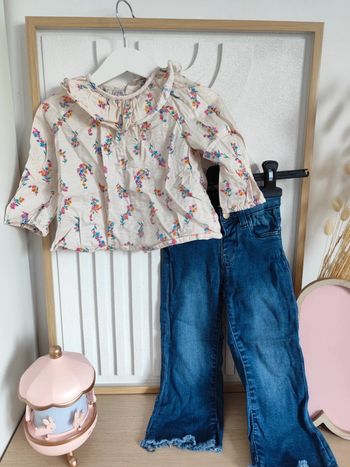 Ensemble jeans large blouse fleurie Zara 12/18mois 86cm