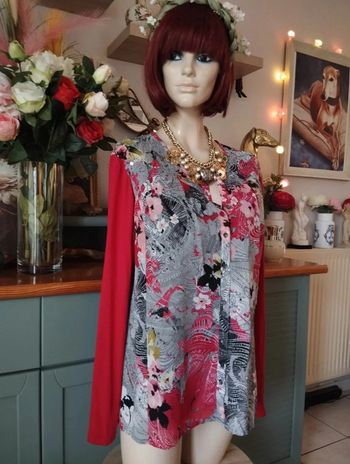 🌹 Blouse Fleurie Bi-Matière & Sequins Jac-Jac T42/44🌹