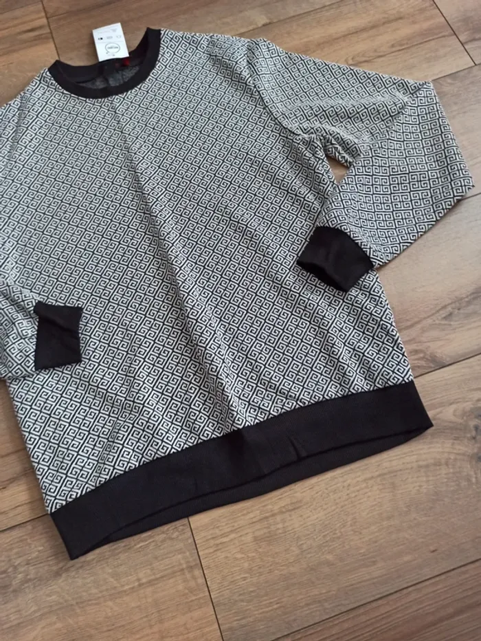 Pull homme noir et beige manches longues L - photo numéro 3