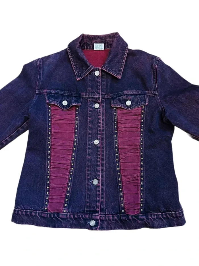 🖤🥀Veste en jean vintage 2000 bordeaux Y2K collector indie sleaze rock burgundy denim jacket🥀🖤 - photo numéro 8