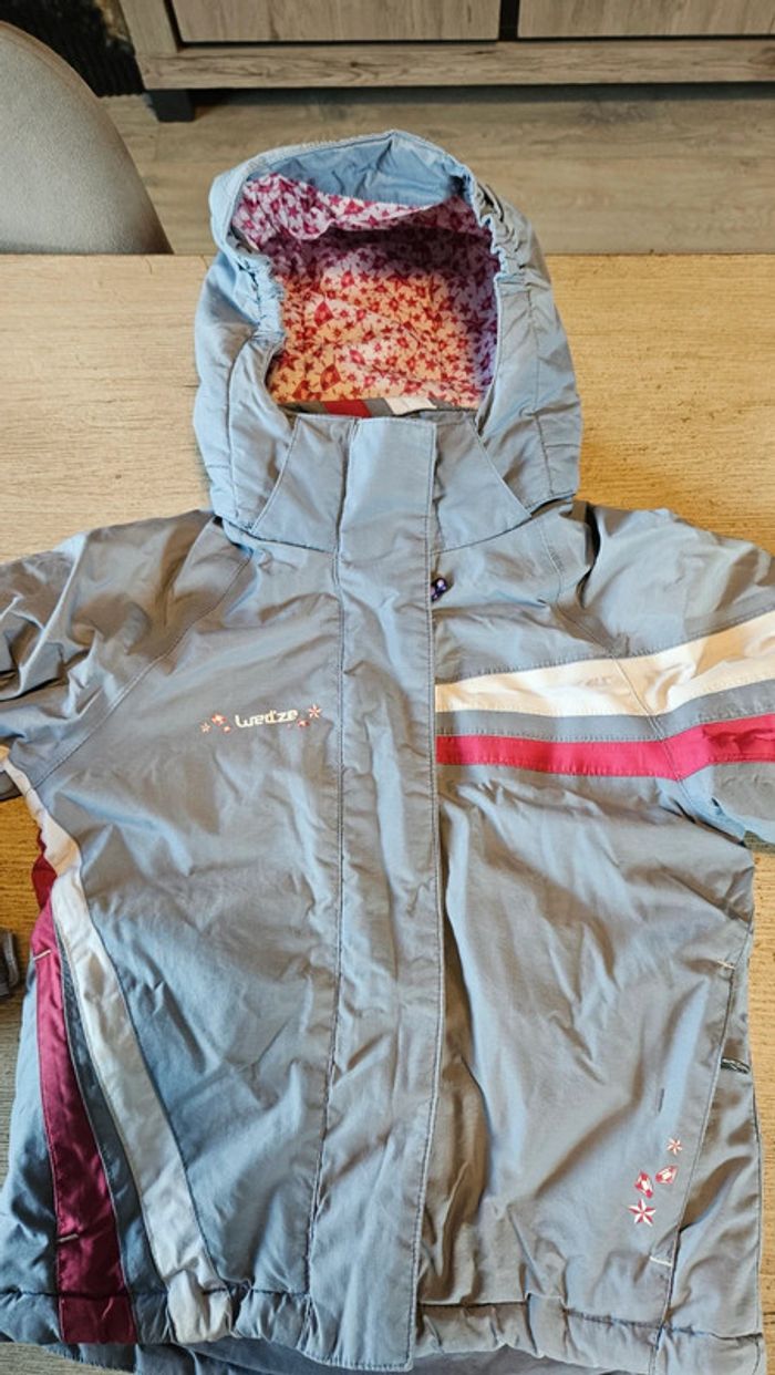 Veste de ski pour fille grise bleu avec du fushia, blanc, capuche, Wed'ze, taille 6 ans - photo numéro 9