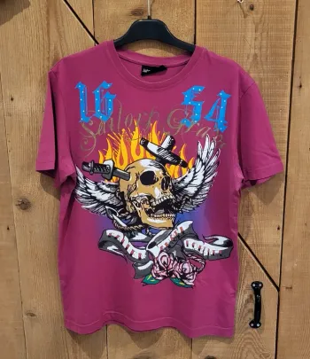 T-shirt vintage rock skull flamme violet - John Devin - style oversize femme -Très bon état