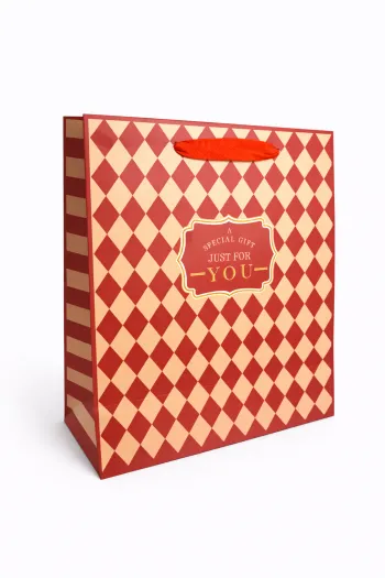 Sac cadeau rouge et beige « Un cadeau spécial rien que pour toi » 26 x 26 x 12 cm Neuf