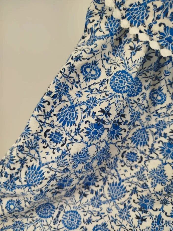 Top Miss Selfridge épaules dénudées - motif fleur bleues liberty taille 38 - A252 - photo numéro 6