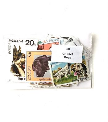 Lot de 50 timbres chiens