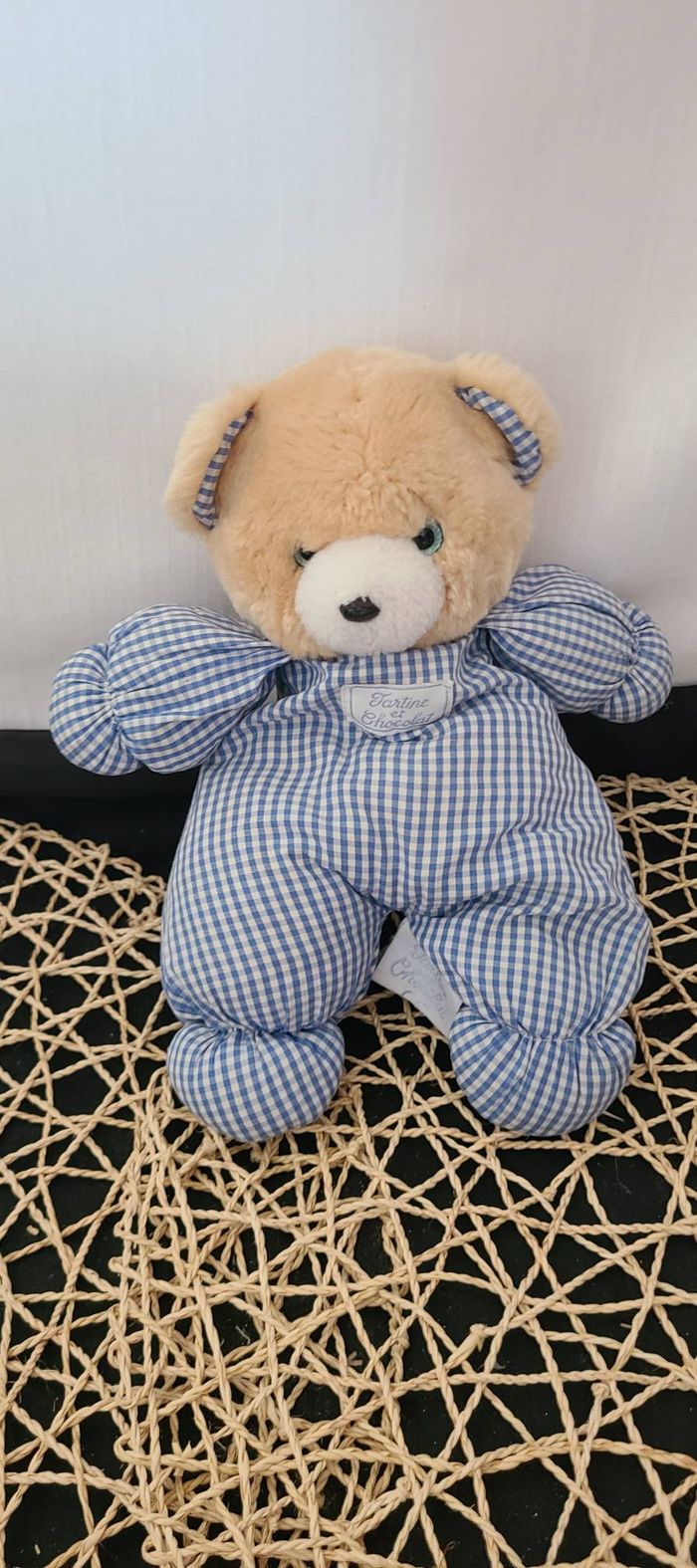 DOUDOU PELUCHE VINTAGE Ours Vichy Bleu 25 cm TARTINE ET CHOCOLAT - photo numéro 5
