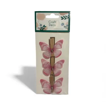 x3 Barrette Papillon Décorative Craft Déco Rose 3,5 cm Neuf