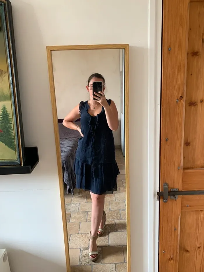 Robe en soie bleue marine La Fée Maraboutée taille 38 - photo numéro 9