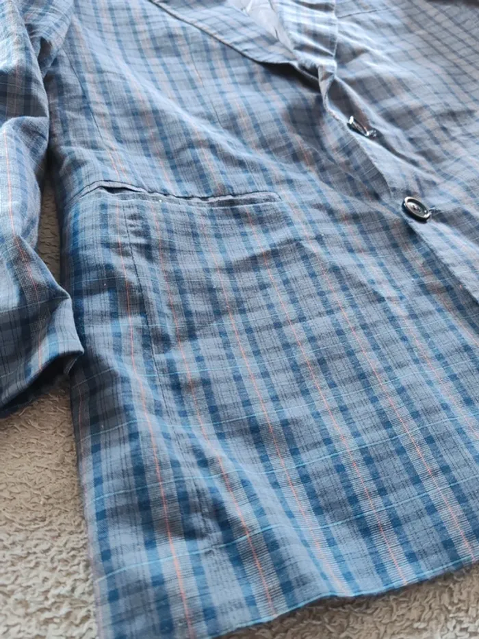 Blazer Brummell à carreaux bleu/gris – Made in France – Taille L - photo numéro 3