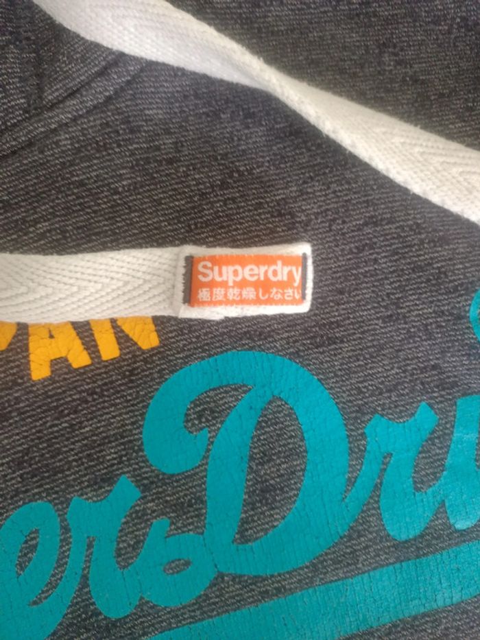 Sweat Superdry hood label, bleu gris taille M - photo numéro 3