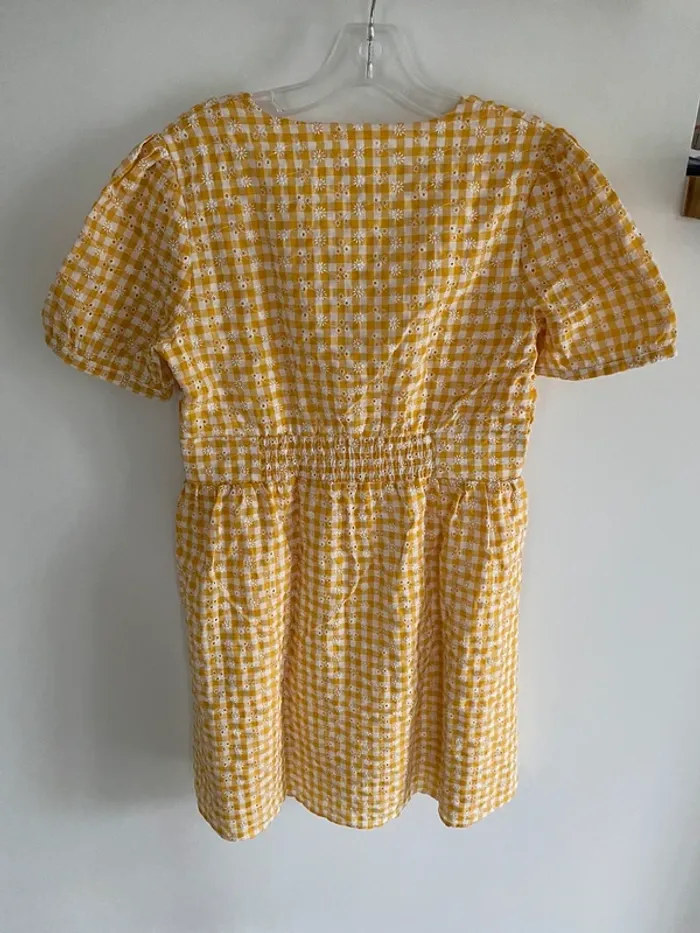 Robe garance moutarde à carreaux blanc broderie anglaise fleur - photo numéro 6