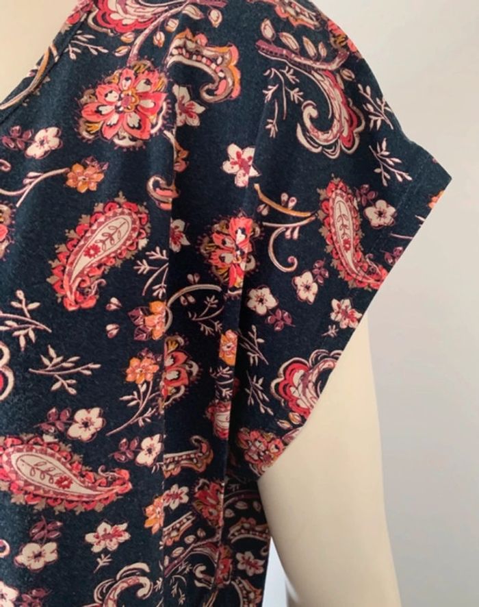 Top tunique vintage imprimée manches courtes Camaïeu taille L ou 40/42 - photo numéro 5