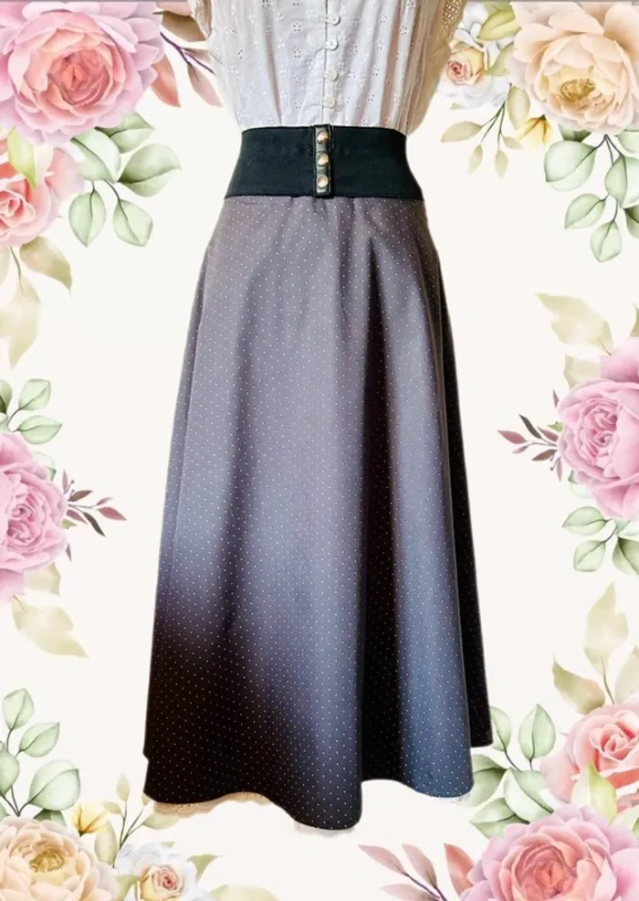 🩶🌸Jupe longue à pois bohème coton gris M/38 cottagecore Oktoberfest Berwin&Wolff polka dots skirt🌸🩶 - photo numéro 3