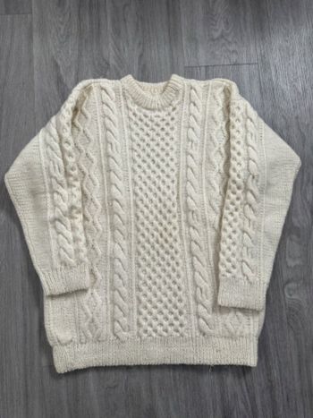Pull en mailles torsades blanc crème Vintage T44 XXL