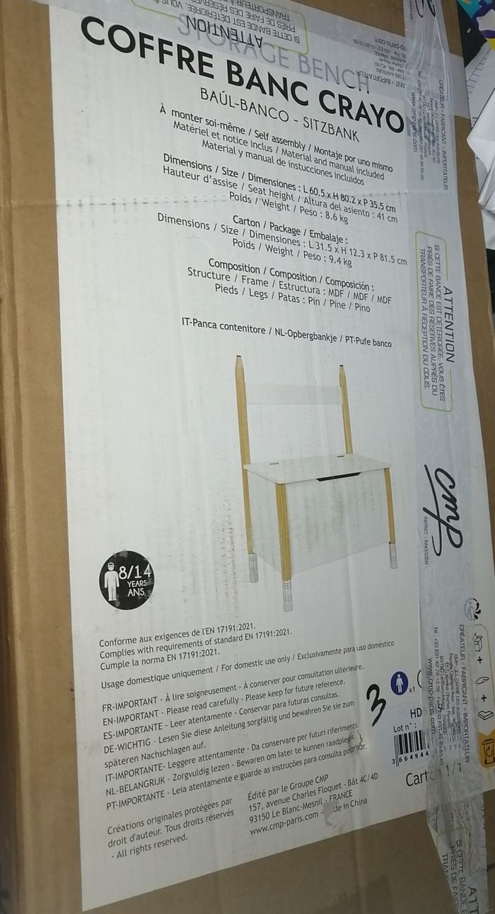 Coffre rangement et banc crayon