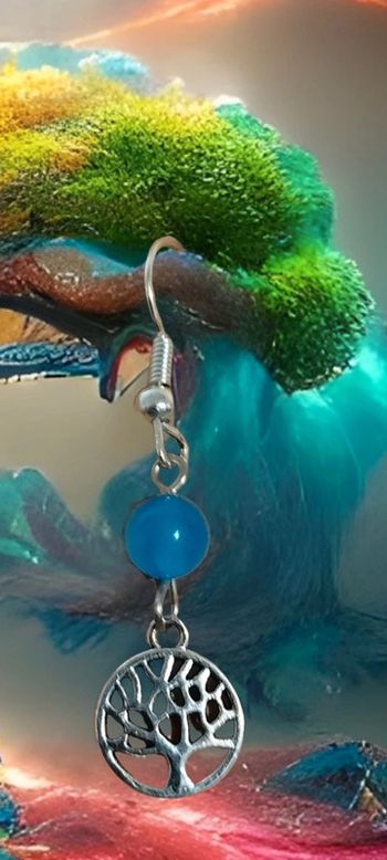 Boucles d'oreilles en Agate bleue Arbre de vie