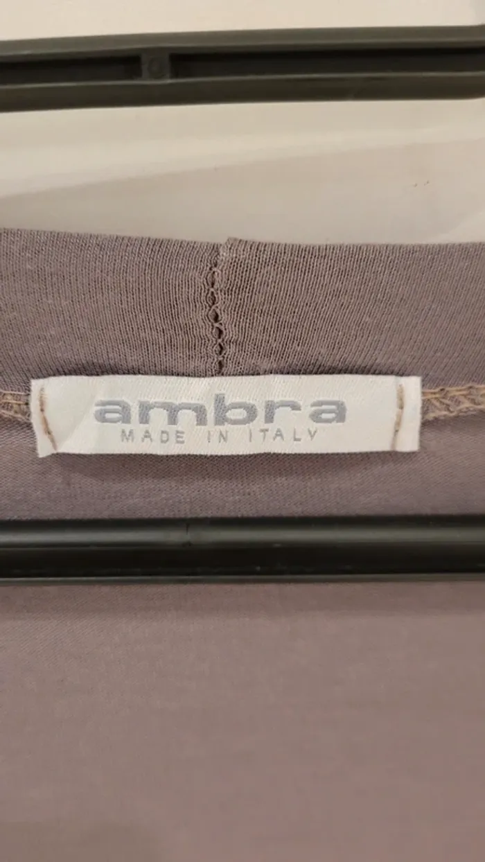 T-shirt manches longues taupe et blanc 2 en 1 avec bijou - photo numéro 3