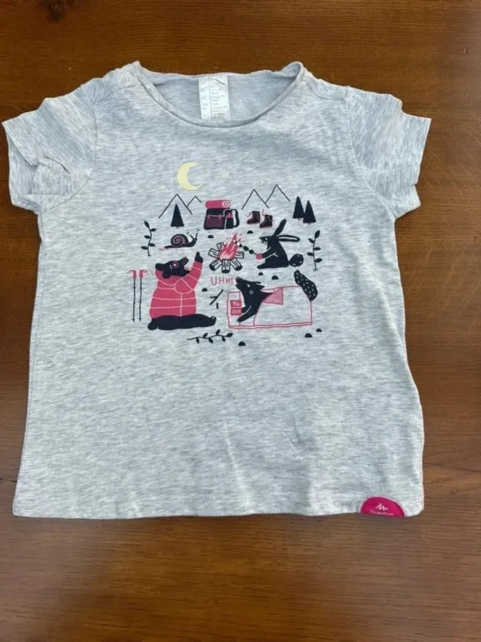 T-shirt décathlon 3-4 ans gris et rose - photo numéro 2